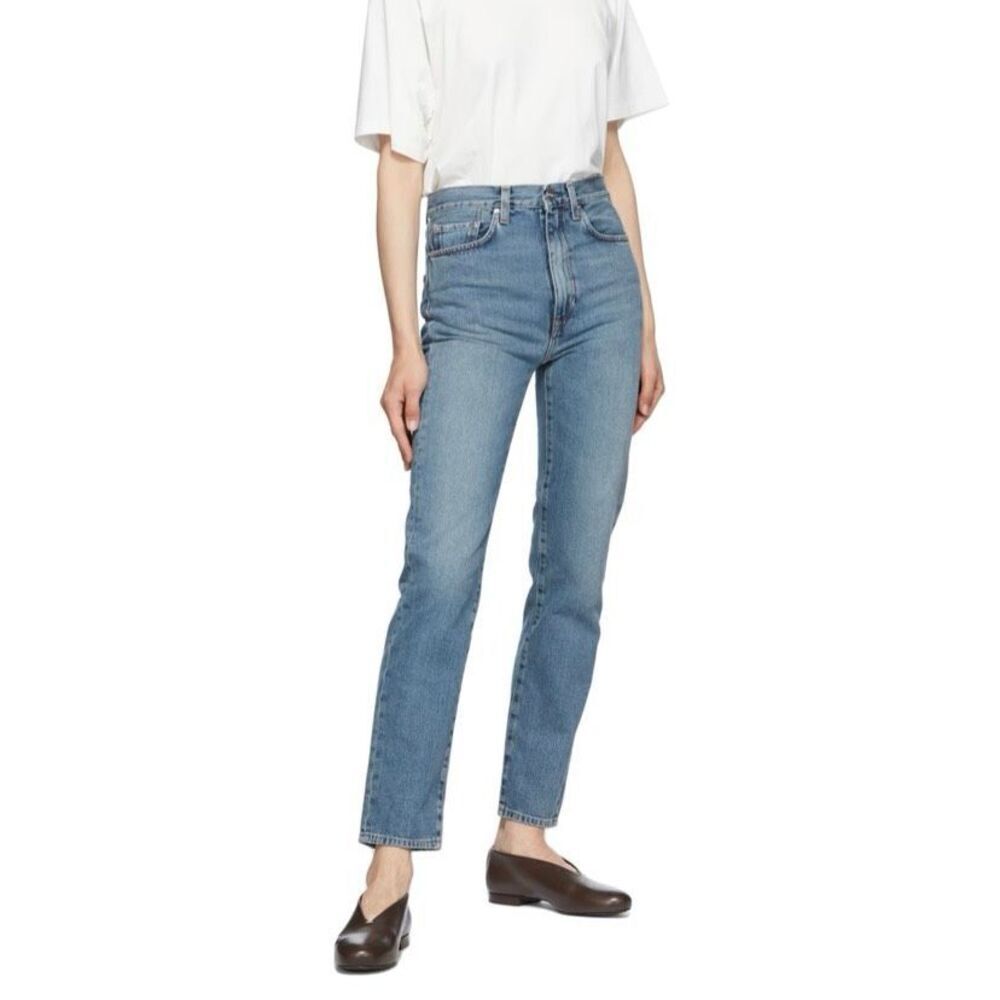 Toteme Straight Leg Fit High Waist Vintage Wash Denim Blue Jeans NWT Size 24